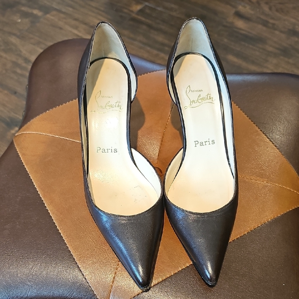 Christian Louboutin Chocolate Brown Pointed-Toe Leather Pumps